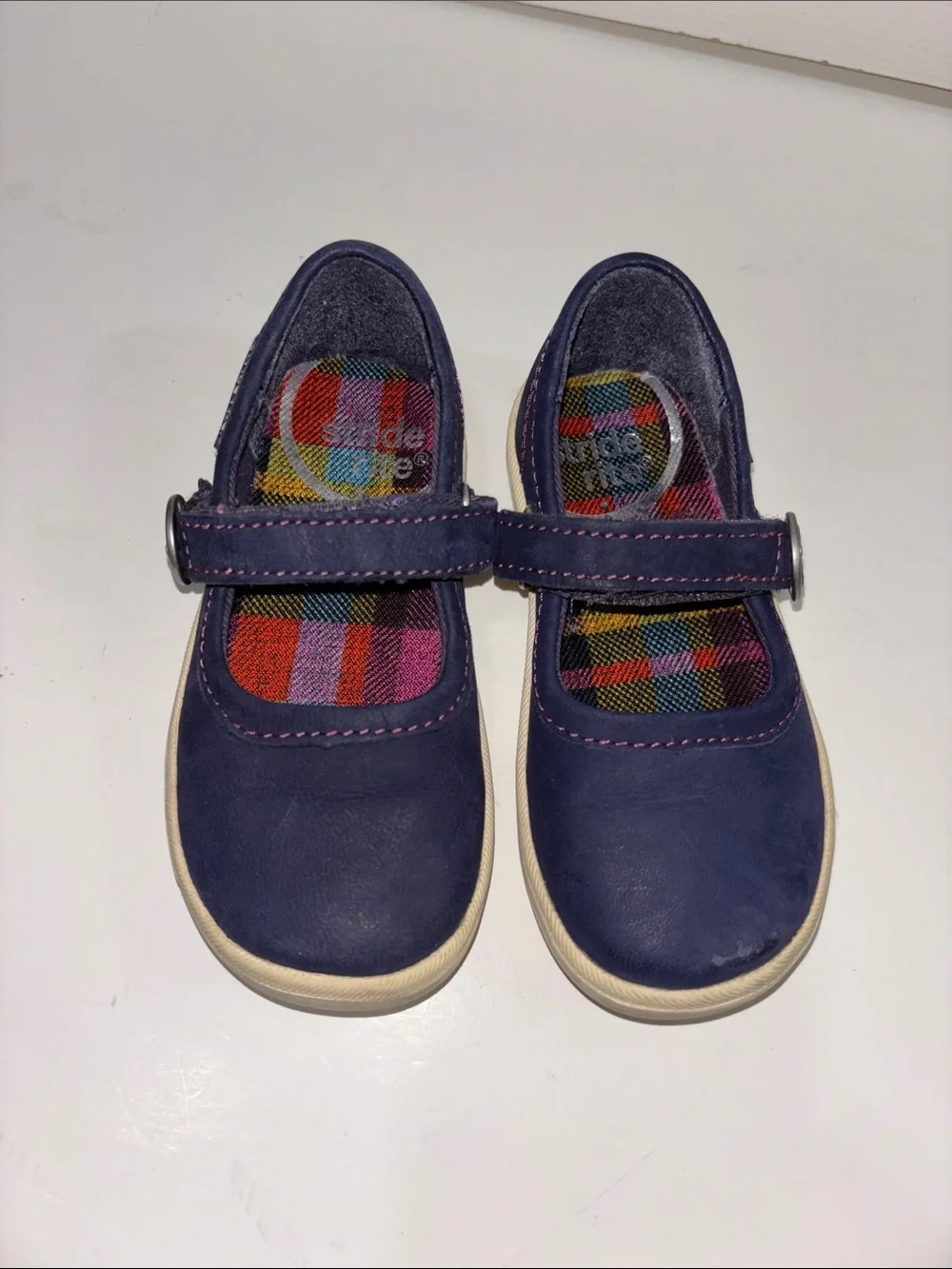 Stride Rite Navy Mary Jane Shoes with Plaid Insole